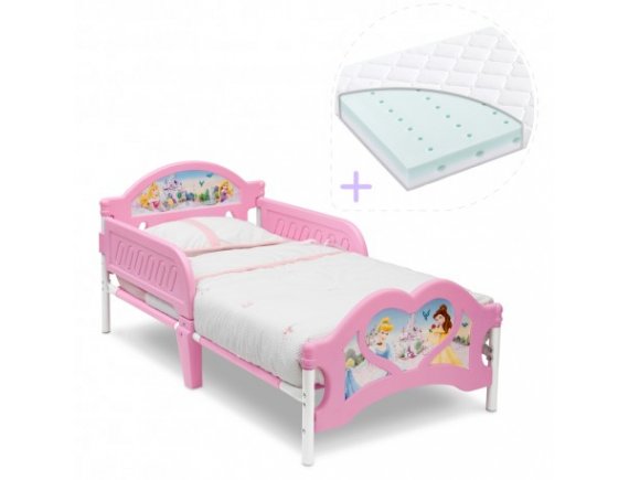 Set pat cu cadru metalic Disney Princess si saltea pentru patut Dreamily - 140 x 70 x 10 cm